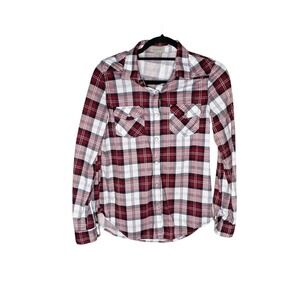 Passport Western Pearl Snap Plaid Button Up Shirt Womens Size M Red